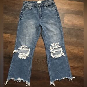 Boheme Distressed Wide Leg Jeans in Blue